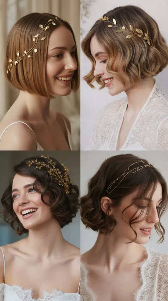 Bob with Gold Hair Vine