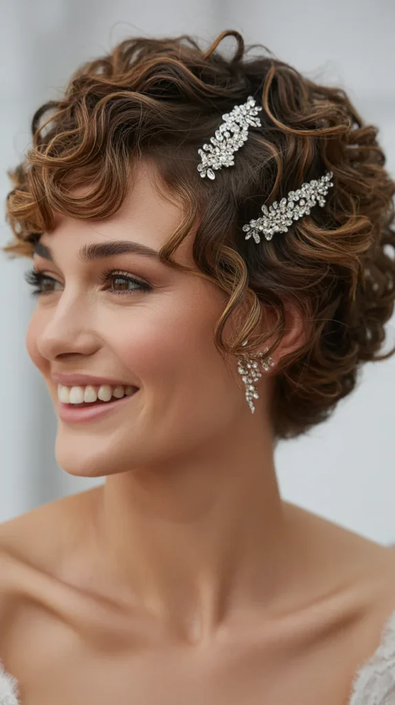 Curly Pixie With Crystal Clips