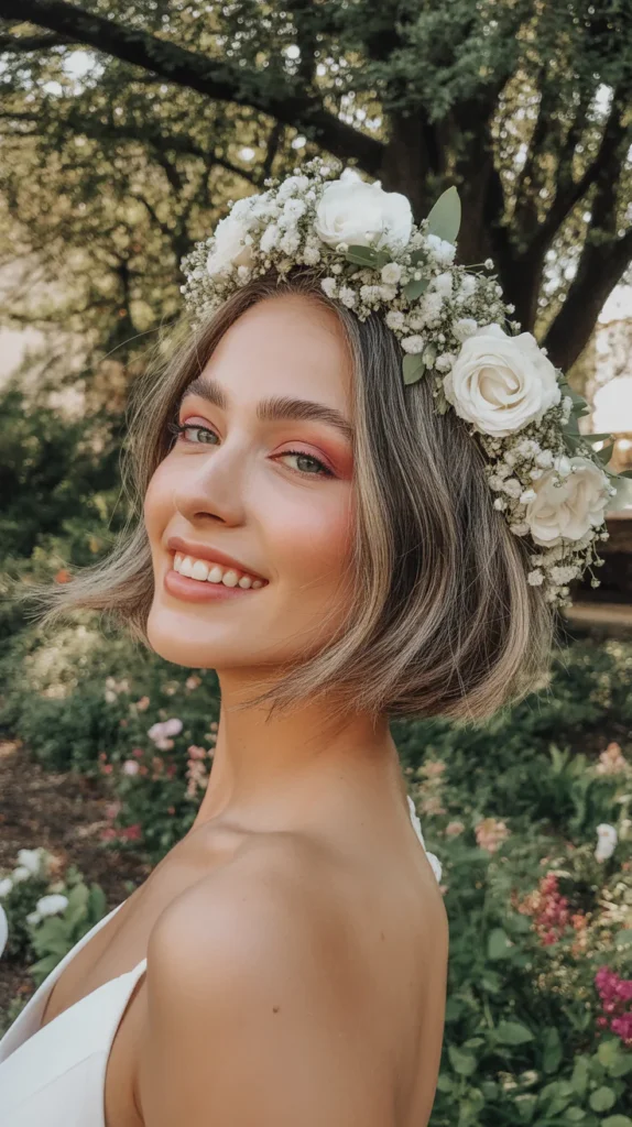 Short Hair with Floral Crown