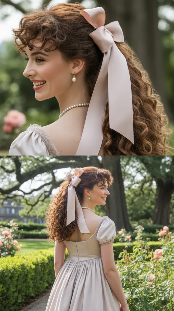 High Curly Ponytail with Ribbon Tie