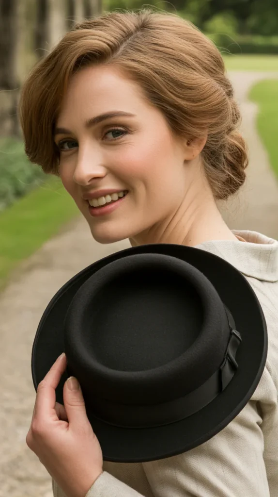 Simple Side-Swept Hair with a Miniature Riding Hat