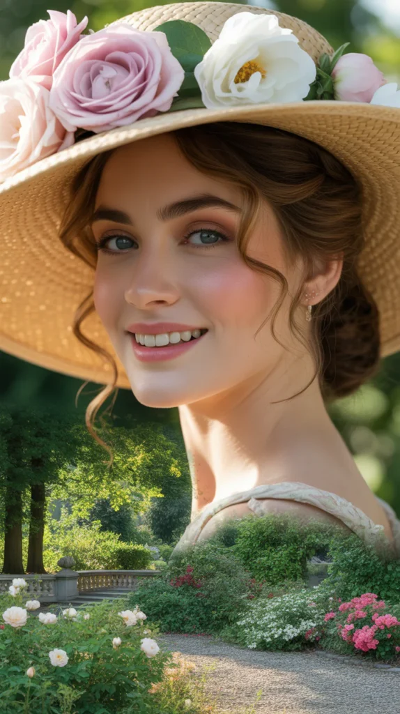 Half-Up Half-Down with a Floral Straw Hat