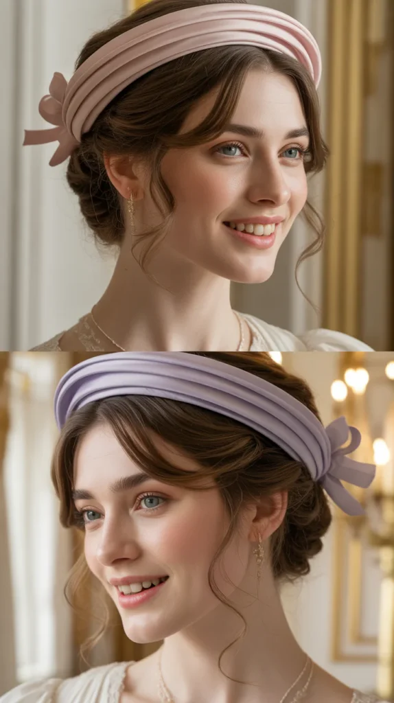 Loose Updo with Wispy Tendrils and a Ribbon Hat