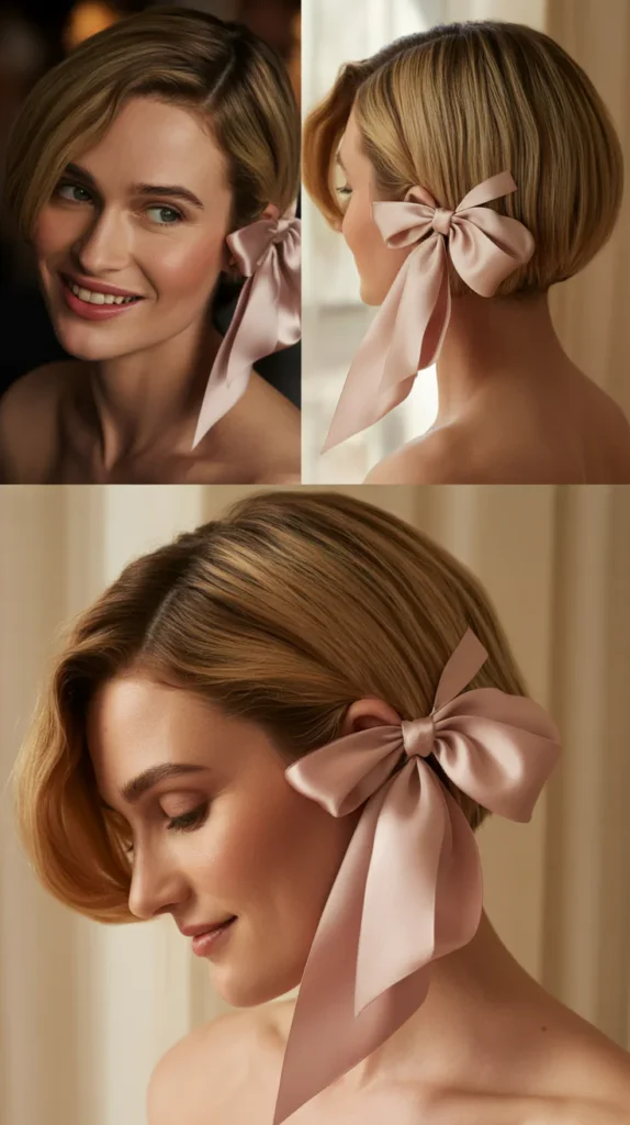 Side-Parted Satin Bow Bob