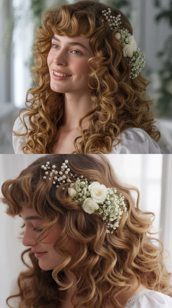 Cascading Curls with Floral Accessories