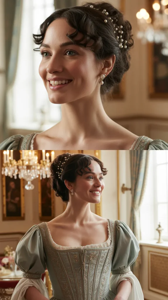 Half-Up Half-Down Curly Style with Pearl Pins