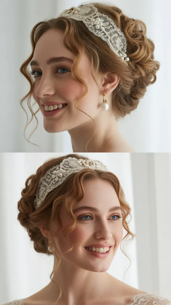 Natural Curls with a Lace Headpiece