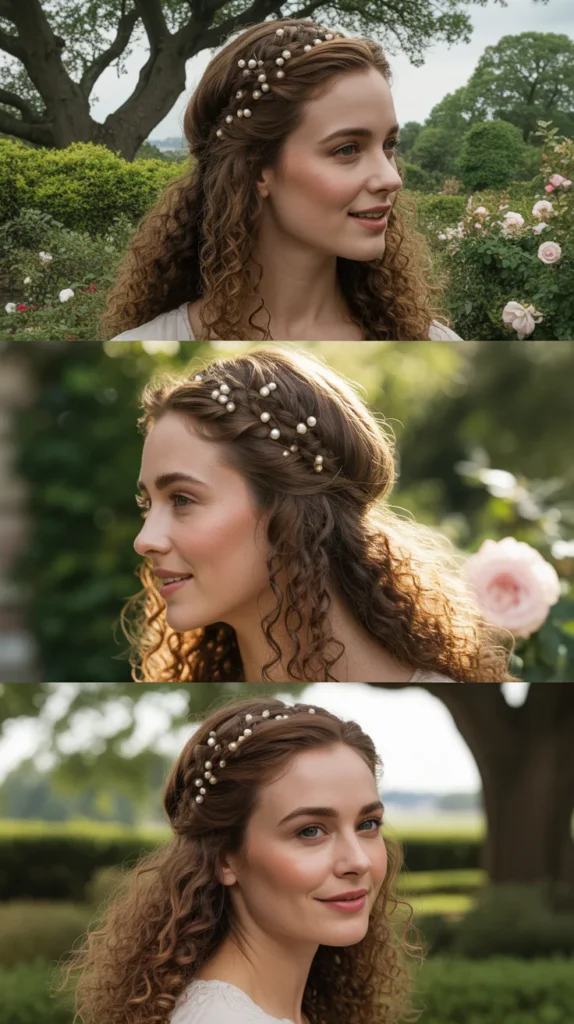 Curly Hair with a Braided Headband Detail
