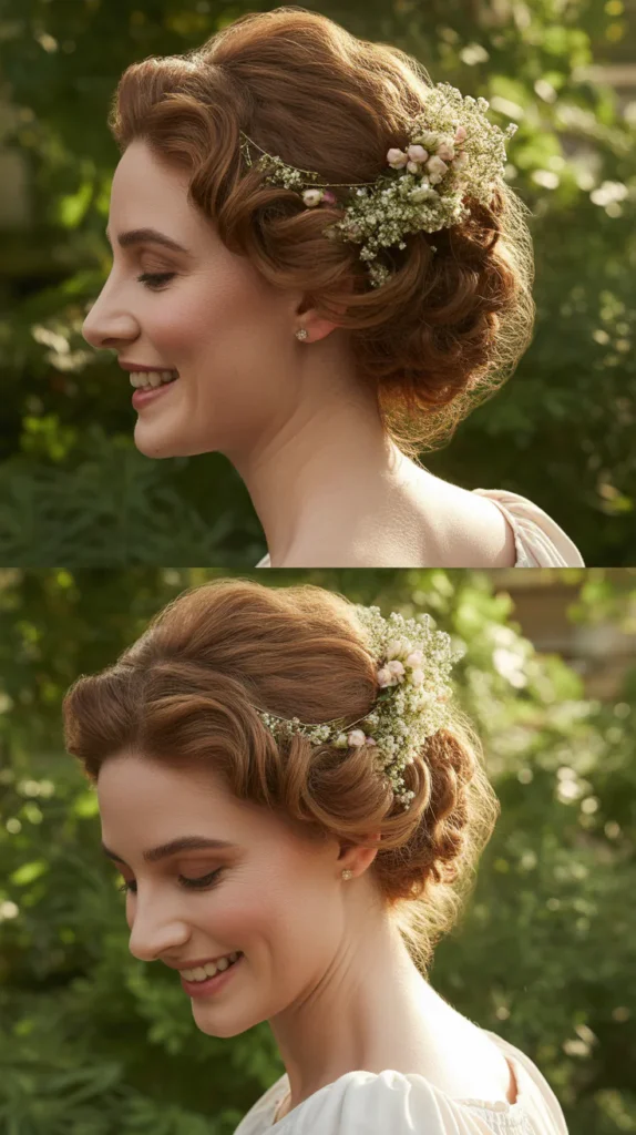 Romantic Loose Updo with Floral Pins