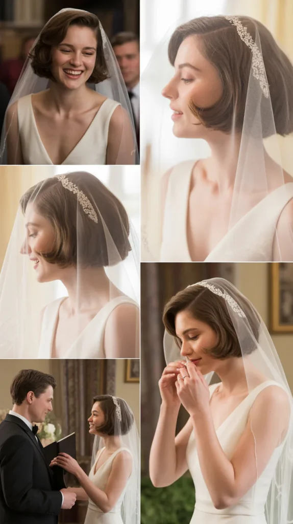 Short Hair with Bridal Veil