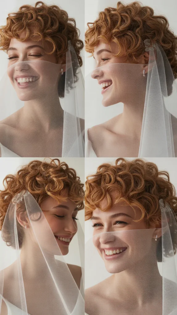  Voluminous Curly Crop With Veil
