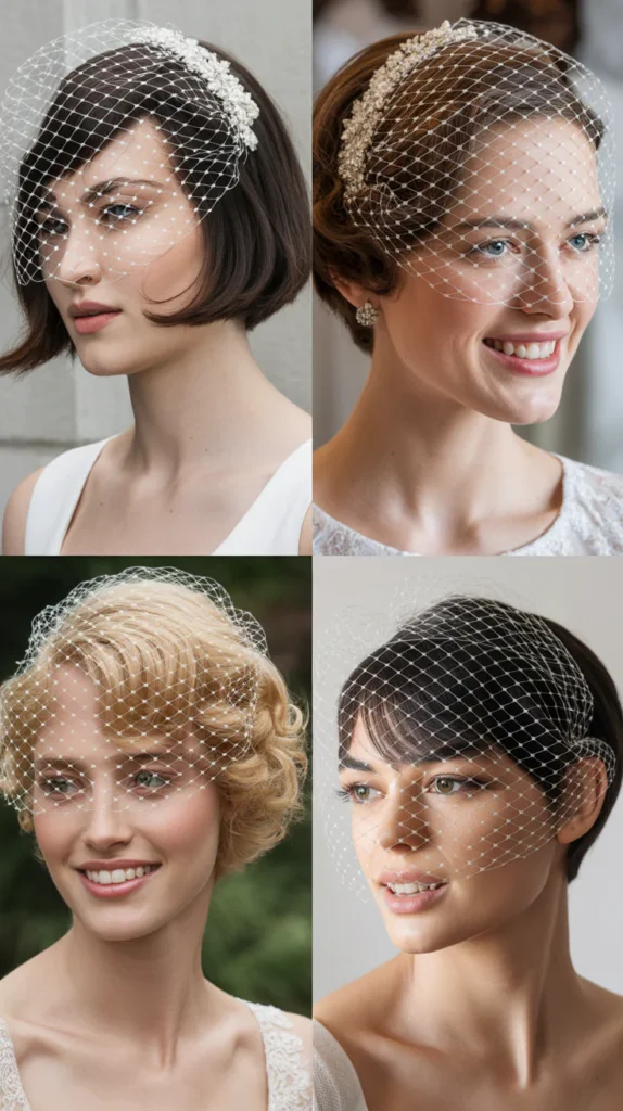 Short Hair with Birdcage Veil