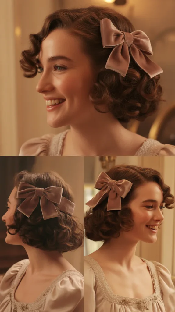 Curly Lob Styled with a Velvet Bow