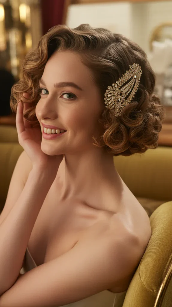 Curly Bob with Soft Finger Waves at the Front