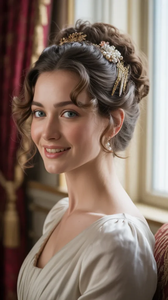 Soft Curls Pinned with Vintage Brooches