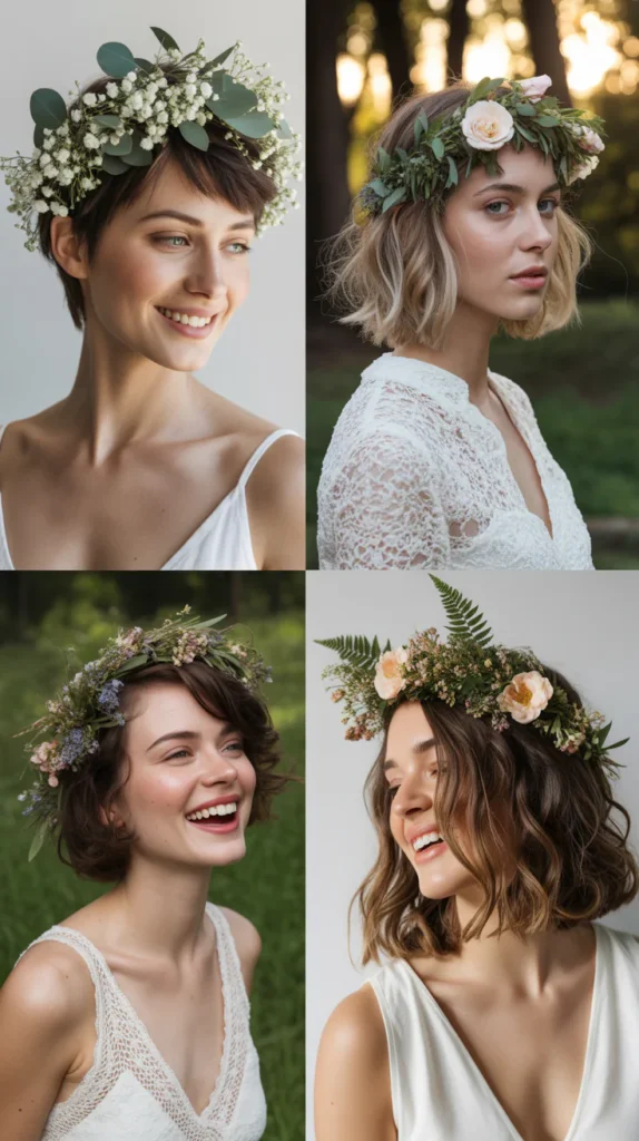 Short Hair with Floral Crown
