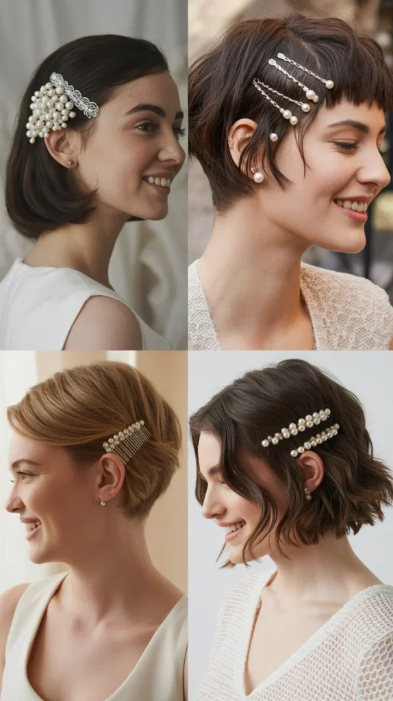 Short Hair with Pearl Clips