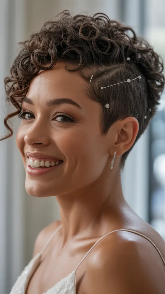 Tapered Curly Cut With Sparkle Pins