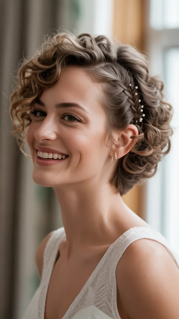 Short Curly Hair With Side Braid Detail