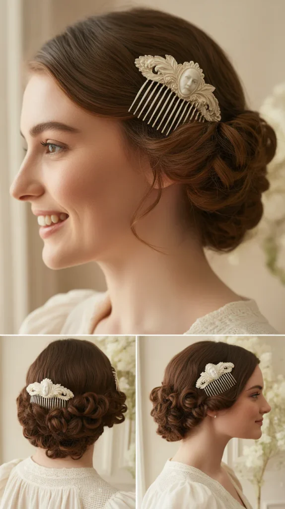 Curls Pinned Back with Cameo Combs