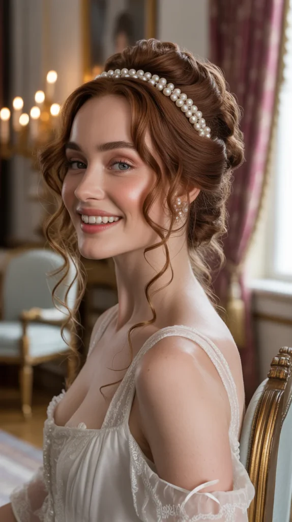 Loose Curls with Draped Pearl Chain