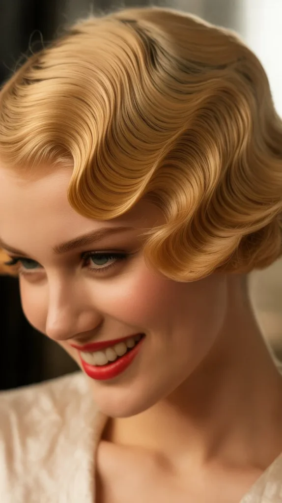 Vintage Finger Waves on Short Blonde Hair