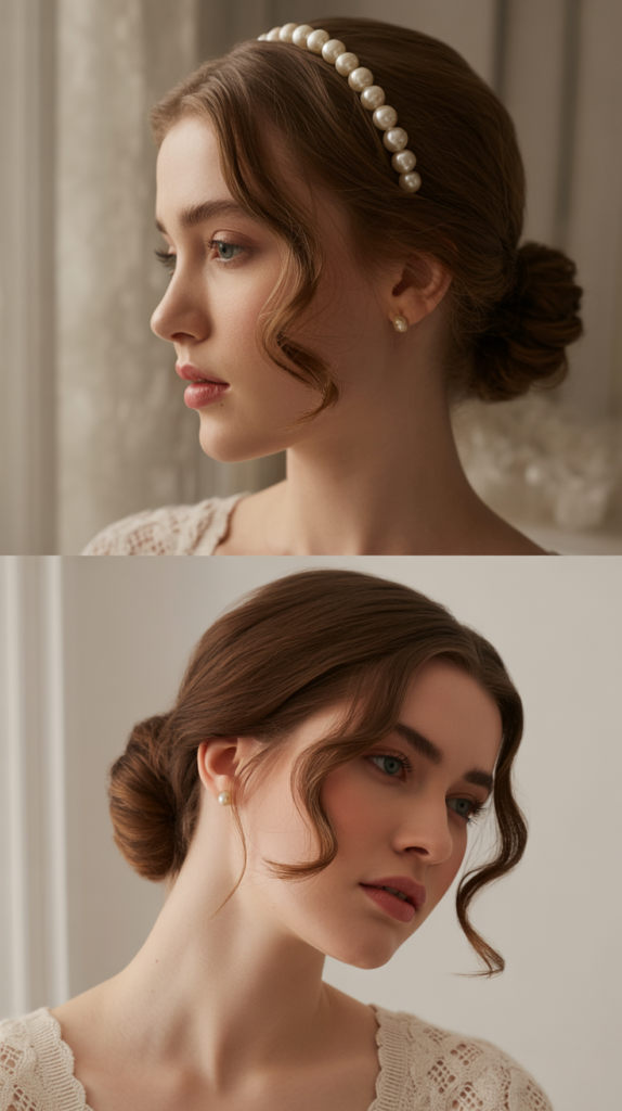 Pinned-Back Ringlets with Pearl Headband
