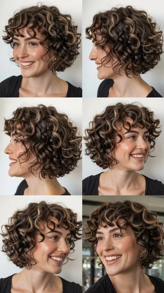 Layered Curly Bob for Round Faces