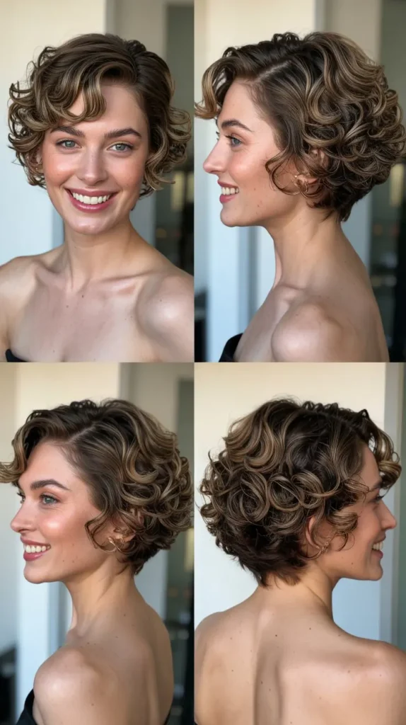 Layered Curly Cut with Deep Side Part