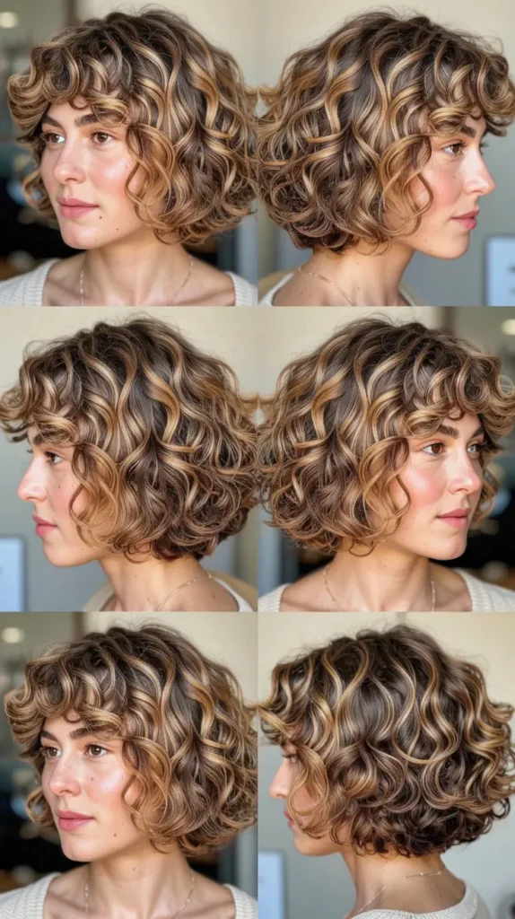 Layered Curly Bob with Balayage