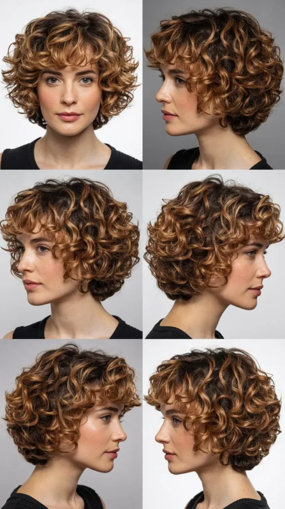 Layered Curly Bob with Highlights