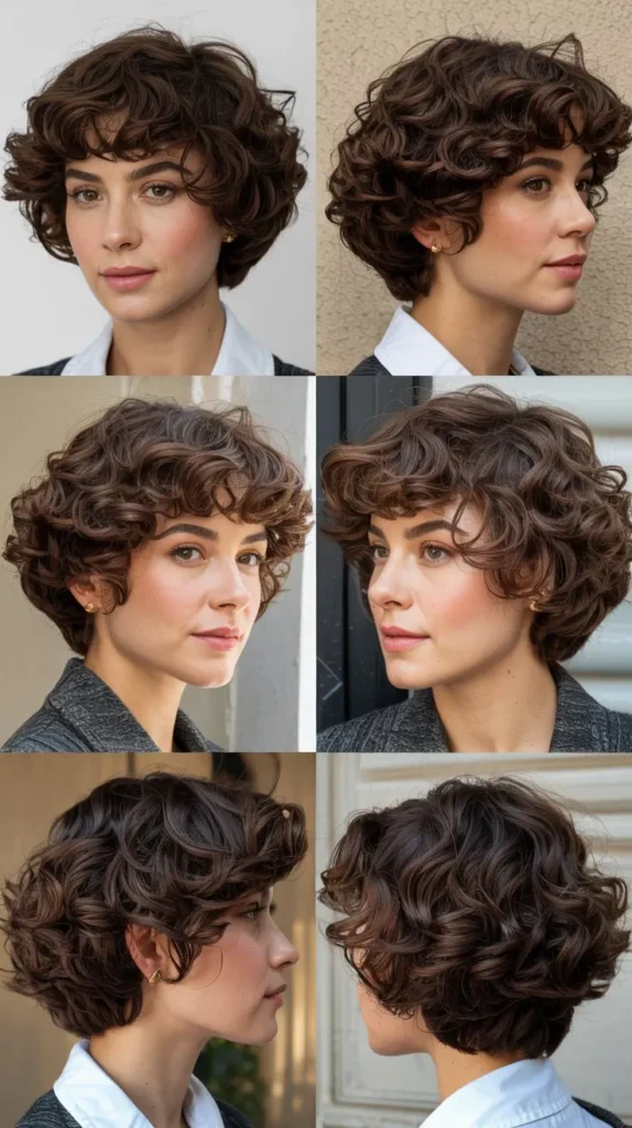 Layered Curly Bob with Curtain Bangs