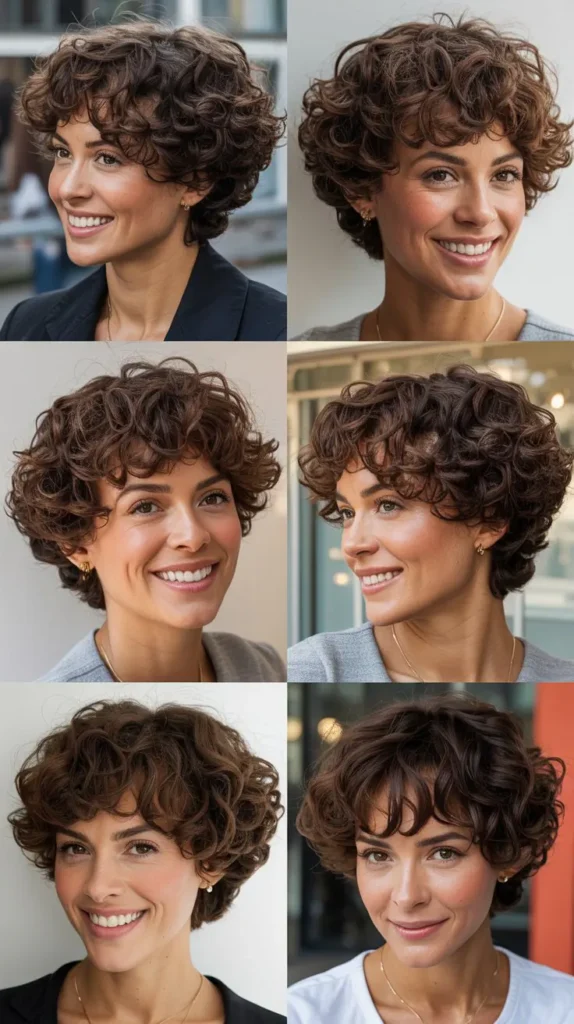 Layered Curly Cut with Baby Bangs