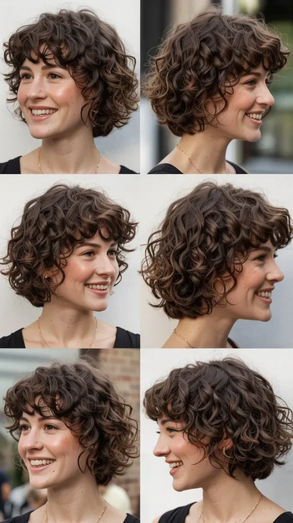 Layered Curly Bob with Wispy Bangs