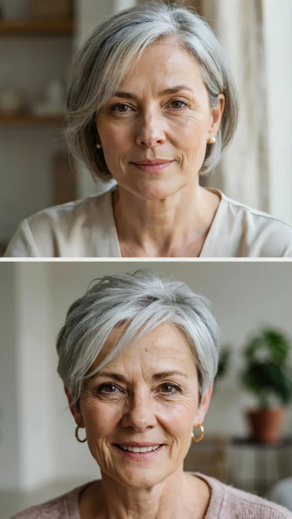 Side-Swept Grey Pixie