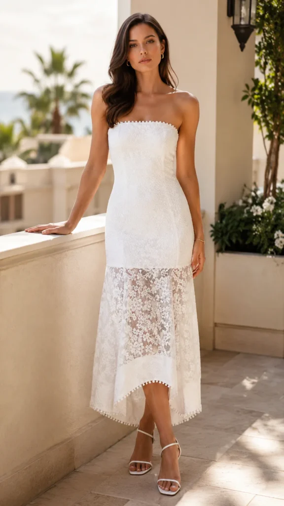 Elegant White Lace Midi Dress for Women | Chic Summer Wedding Guest Style