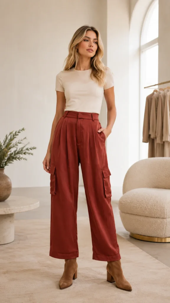 Rust Cargo Pants Outfit for Women | Chic Casual Street Style Inspiration