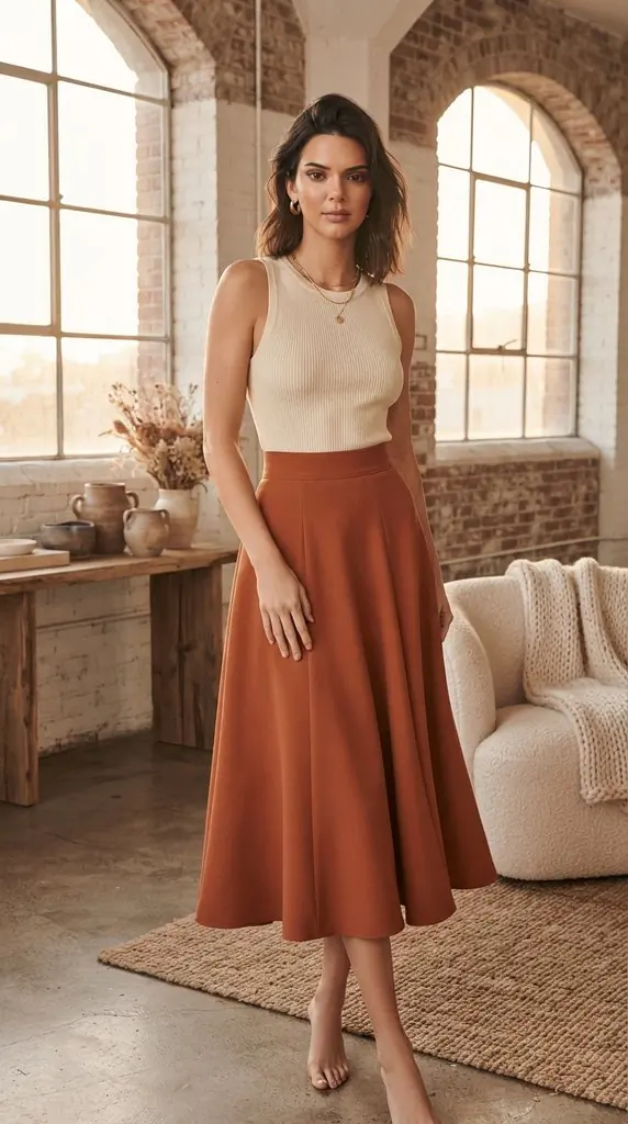 A-Line Midi Skirt with Elastic Waistband Outfit Ideas for Fall