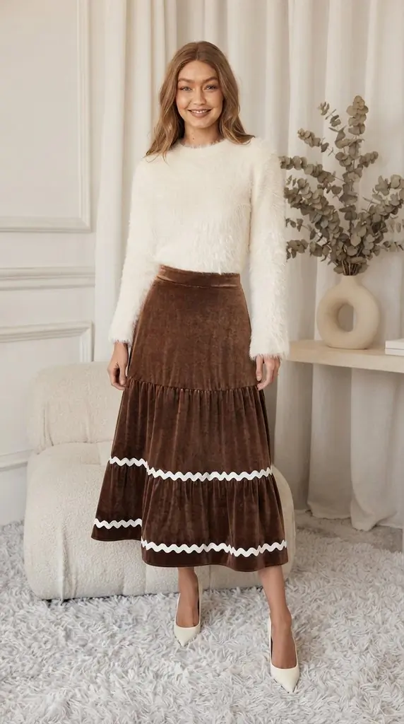 Velvet Tiered Midi Skirt | Fall & Winter Outfit Inspo
