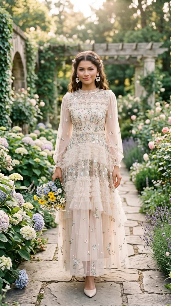 Elegant Floral Embroidered Maxi Dress | Romantic Garden Party Outfit