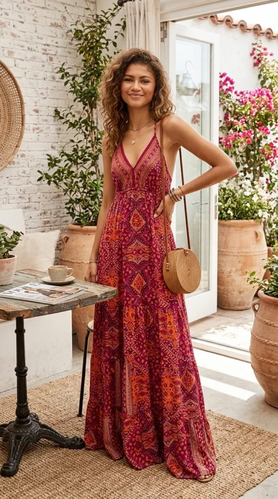 Dreamy Fuchsia and Orange Paisley Maxi Dress | Vacation Outfit Essential