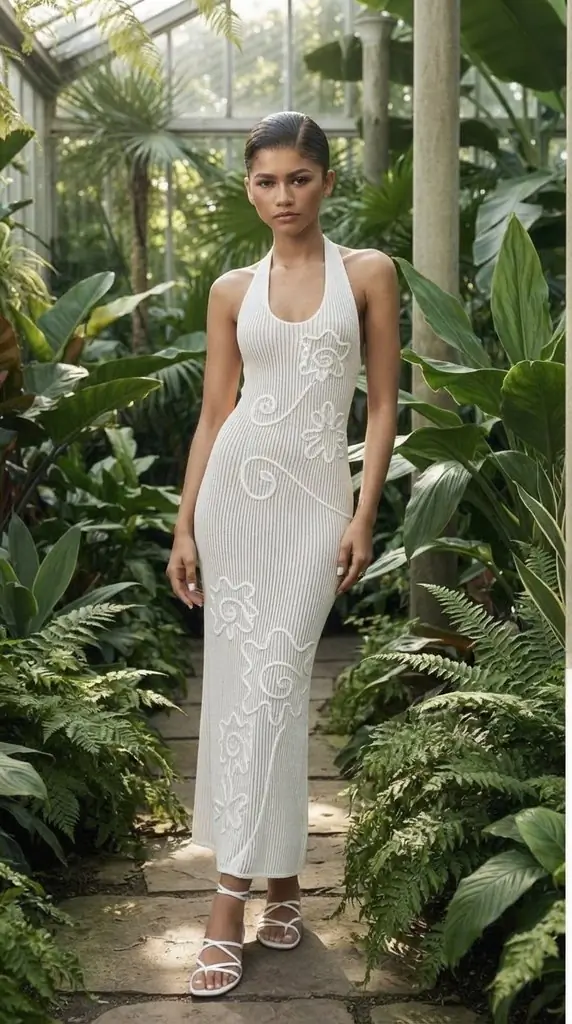 Ribbed Knit Halter Neck Midi Dress Outfit