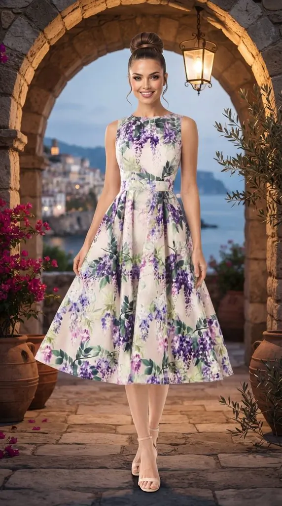 Spring and Summer Wedding Guest Outfit Ideas with Purple Floral Dress