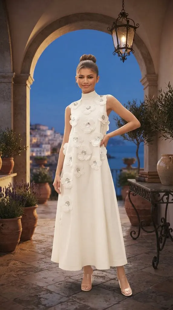 Elegant Sleeveless Floral Embellished Evening Dress