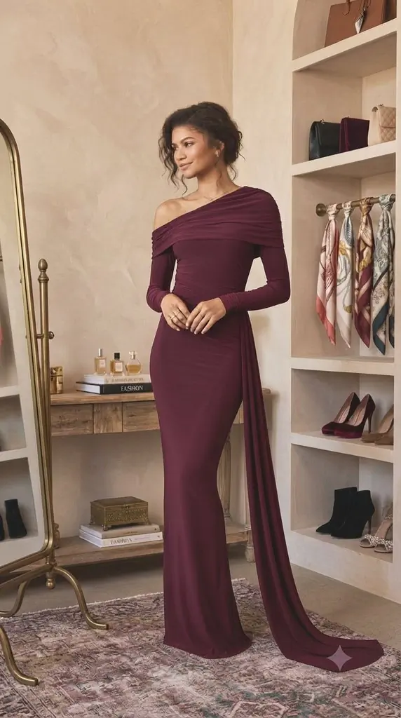 Stunning Burgundy Off-The-Shoulder Maxi Dress for Formal Evenings