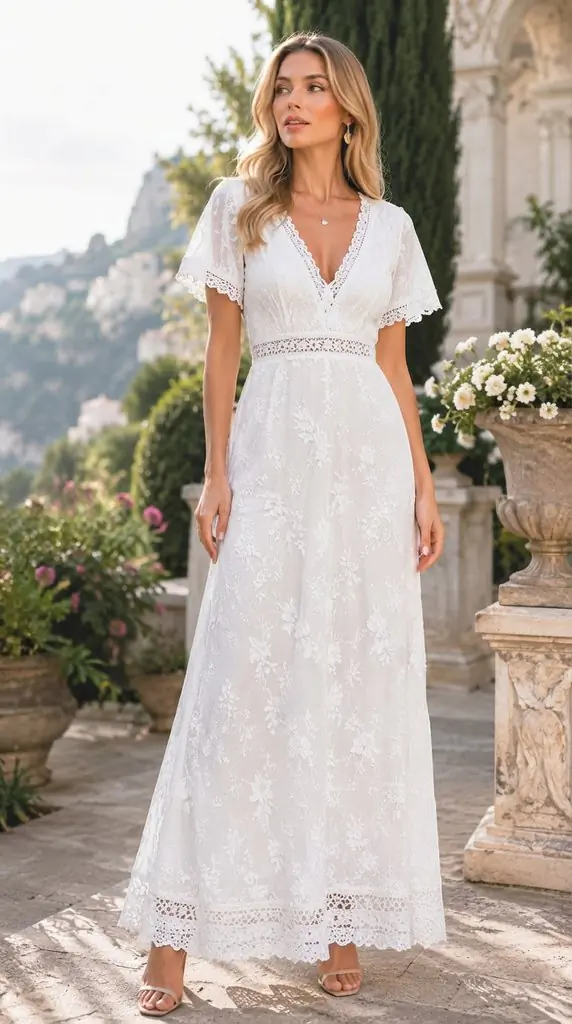 Romantic V-Neck Lace Maxi Dress Ideas for Vacation and Weddings