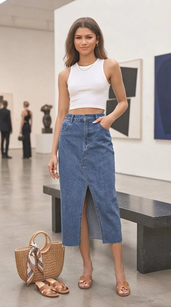 Chic Denim Midi Skirt Outfit Ideas & Casual Chic Styling Inspiration
