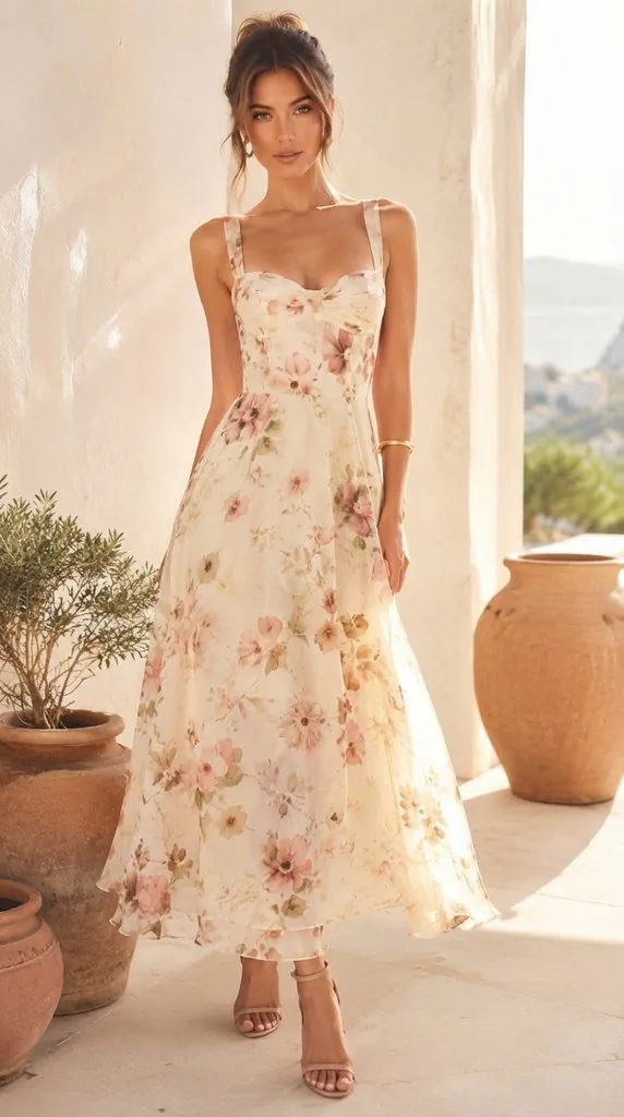 Floral Print Sweetheart Neckline Maxi Dress Summer Vacation Outfit