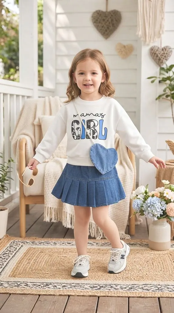 Cute Pleated Denim Skirt Outfit Ideas & Kids Fashion Inspiration