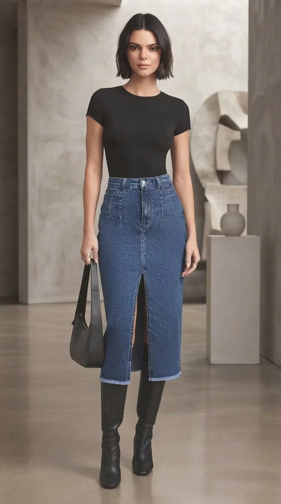 Chic Denim Midi Skirt Outfit Inspiration & Casual Looks